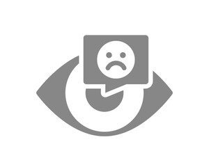 Human eye with sad face in chat bubble grey icon. Disease visual system symbol
