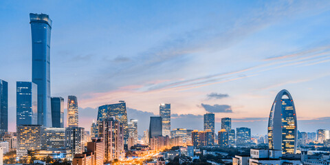 Night view of Beijing CBD city skyline in China