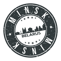 Minsk Belarus Round Stamp Icon Skyline City Badge.