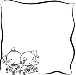 vector cartoon elephants with border