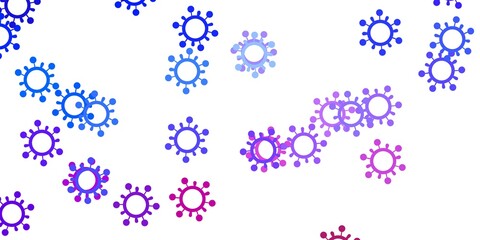 Light blue, red vector background with covid-19 symbols.