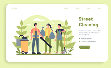 Cleaning company or janitor service web banner or landing page. Cleaning