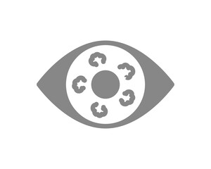 Human eye with tumors grey icon. Eye cancer, disease visual organ, retinoblastoma symbol