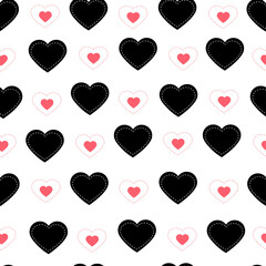 Black heart with white dotted lines. Seamless pattern Valentines day background The flat design vector illustration