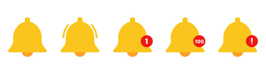 Notification bell. Icon of incoming message. Flat style illustration. Set of icons