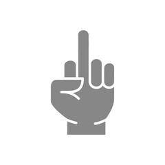 Fuck gesture gray icon. Middle finger up symbol