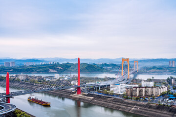 Early morning scenery of Yichang Yangtze River Bridge in Hubei, China