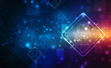 Closed Padlock on digital background, Technology security concept. Modern safety digital background. Lock Protection system, Cyber Security and information or network protection