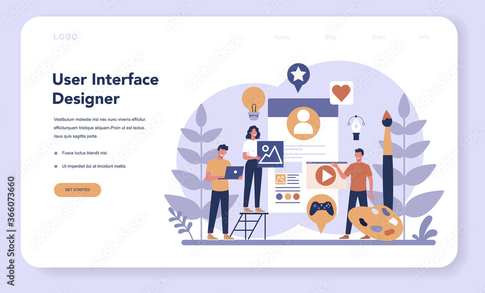 Aufkleber ux ui designer web banner or landing page. app interface