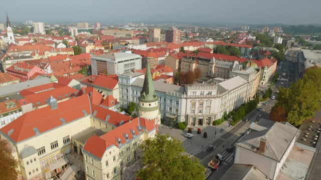 4K Moving Down Drone Tilt Shot Of Beautiful City And It's Architecture
