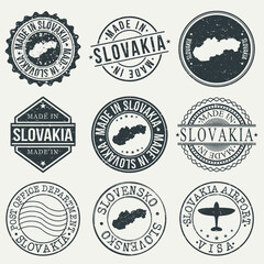 Slovakia Set of Stamps. Travel Stamp. Made In Product. Design Seals Old Style Insignia.
