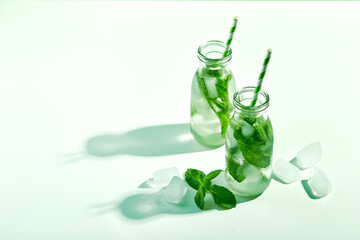 Fresh lemonade with mint in glasses