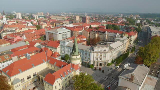 4K Moving Back Wide Drone Shot Of City With Amazing Architecture