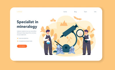 Mineralogist web banner or landing page. Professional scientist