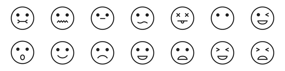 Emoticons icons set with different emotions. Pack of symbols for design website, mobile app, printed material, etc.
