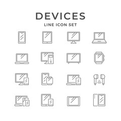 Set line icons of devices and gadgets