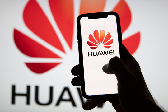 LONDON, UK - July 2020: Huawei Company Logo On A Smartphone