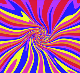 1960s Hippie Wallpaper Design. Trippy Retro Background for Psychedelic 60s-70s Parties with Bright Acid Rainbow Colors and Groovy Geometric Wavy Pattern in Pop Art style.