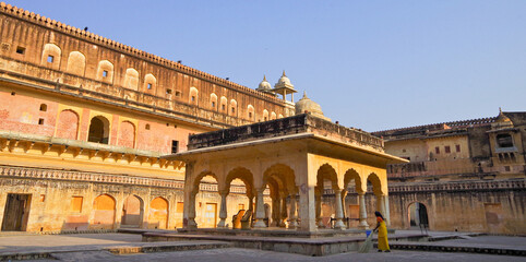 Breathtaking architecture details and panoramic scenic building view of Amber Fort and Palace...