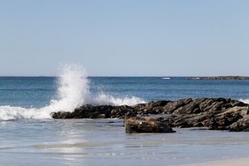 Waves crashing on rocks, Outer Hebrides, Scotland