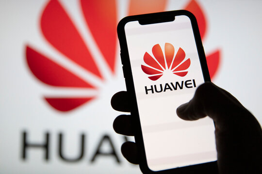 LONDON, UK - July 2020: Huawei company logo on a smartphone