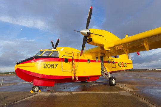 TORREJON, SPAIN - OCT 11, 2014: A Bombardier CL-415 Superscooper on the tarmac of it's homebase. The aircraft is designed and built specifically for aerial firefighting.