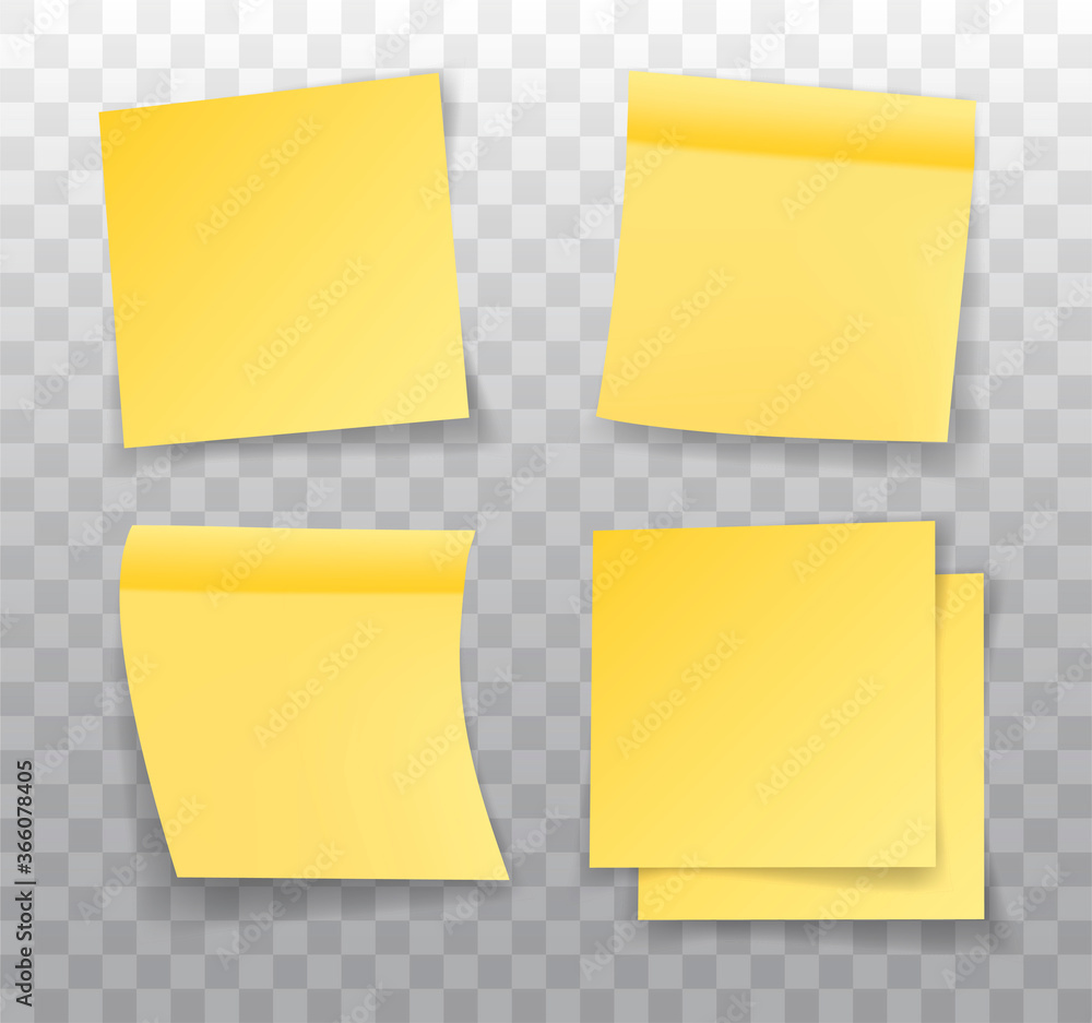 Poster post note stickers mock up isolated on transparent background. set of realistic yellow paper bookmar