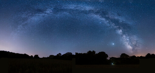 Milky way during evening in France. A black night full of stars. Our galaxy.