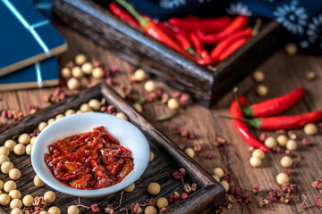 A plate of Pixian bean paste with chili, pepper, and soybean