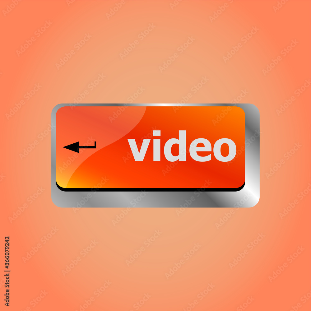Poster computer keyboard with video key - technology background