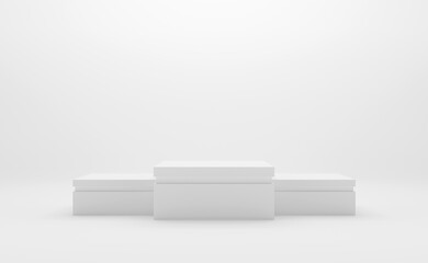 white background with a pedestal and a showcase. 3d illustration