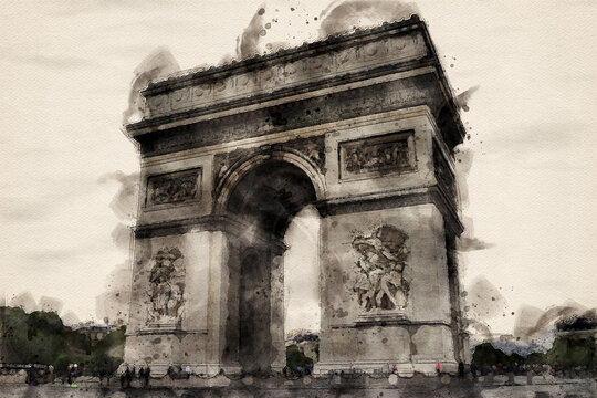 Paris Arc de Triomphe in Watercolor.