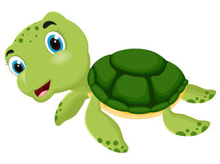 Cute Sea Turtle cartoon isolated on white background