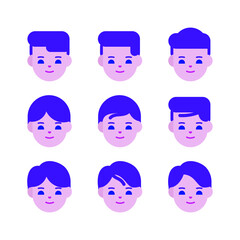 Hand drawn of kids face with various hair style vector illustration set
