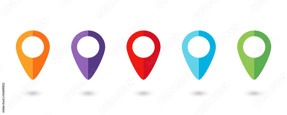 Poster flat map pointers. set of colorful map pins. location marker. information about place. business or t