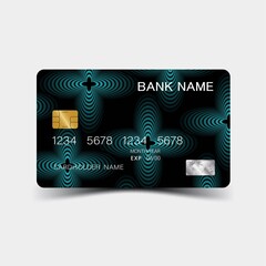 Credit card. With blue elements desing. And inspiration from abstract. On white background. Glossy plastic style. 