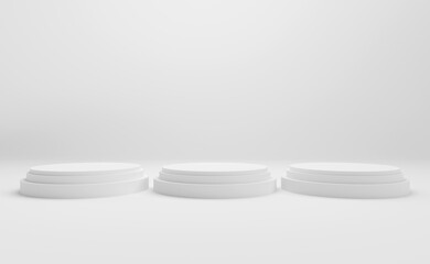 white background with a pedestal and a showcase. 3d illustration