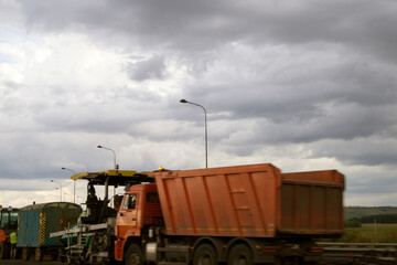 trucks and special equipment work in the quarry
