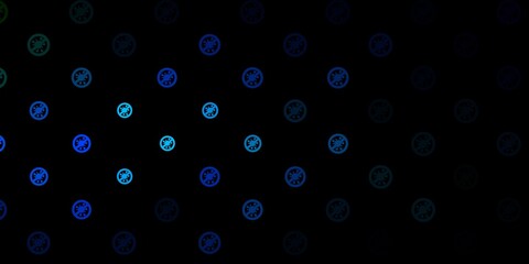 Dark Blue, Green vector background with covid-19 symbols.