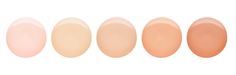 Collection of make up foundation drop smudge texture white isolated background