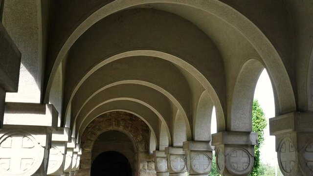 Pillars and arches in front of the Christian temple