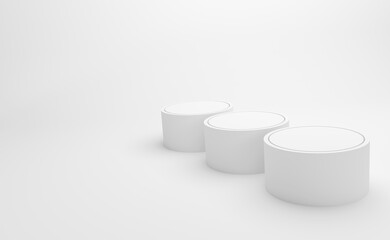 white background with a pedestal and a showcase. 3d illustration