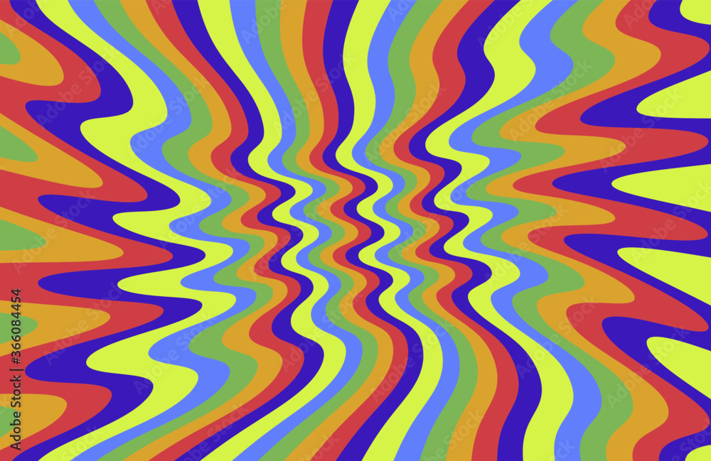 Aufkleber trippy retro background for 60s-70s parties with bright acid rainbow colors and groovy geometric wav