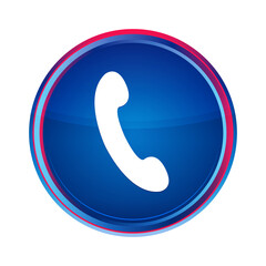 Phone icon silky blue round button aqua design illustration