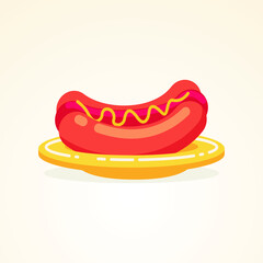 Hotdog on the plate vector illustration with flat design, simple, trendy and new design
