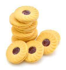 Closeup of Traditional Linzer Cookies on white background