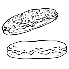 Hand drawn eclairs, sketch style vector illustration isolated on white background. Coloring book