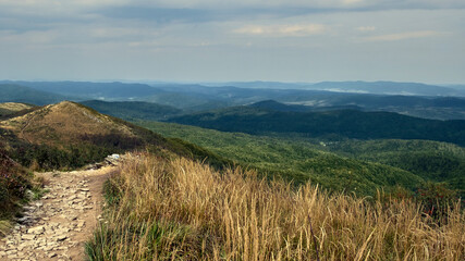 Picturesque landscape in Bieszczady Mountains with stone path © Piotr Gdula