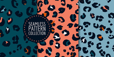 Hand-drawn leopard spots seamless pattern set in vector © irinabogomolova
