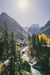 snowy mountains in russia, beauty and powerful nature 